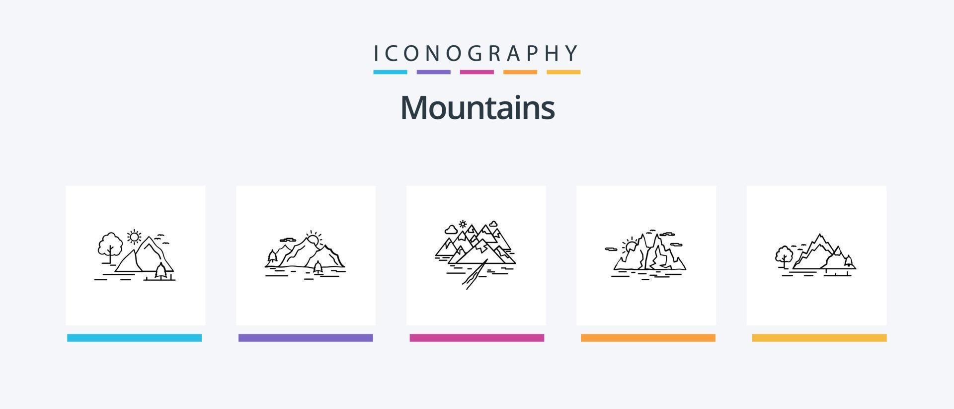 Mountains Line 5 Icon Pack Including nature. hill. nature. scene. landscape. Creative Icons Design vector