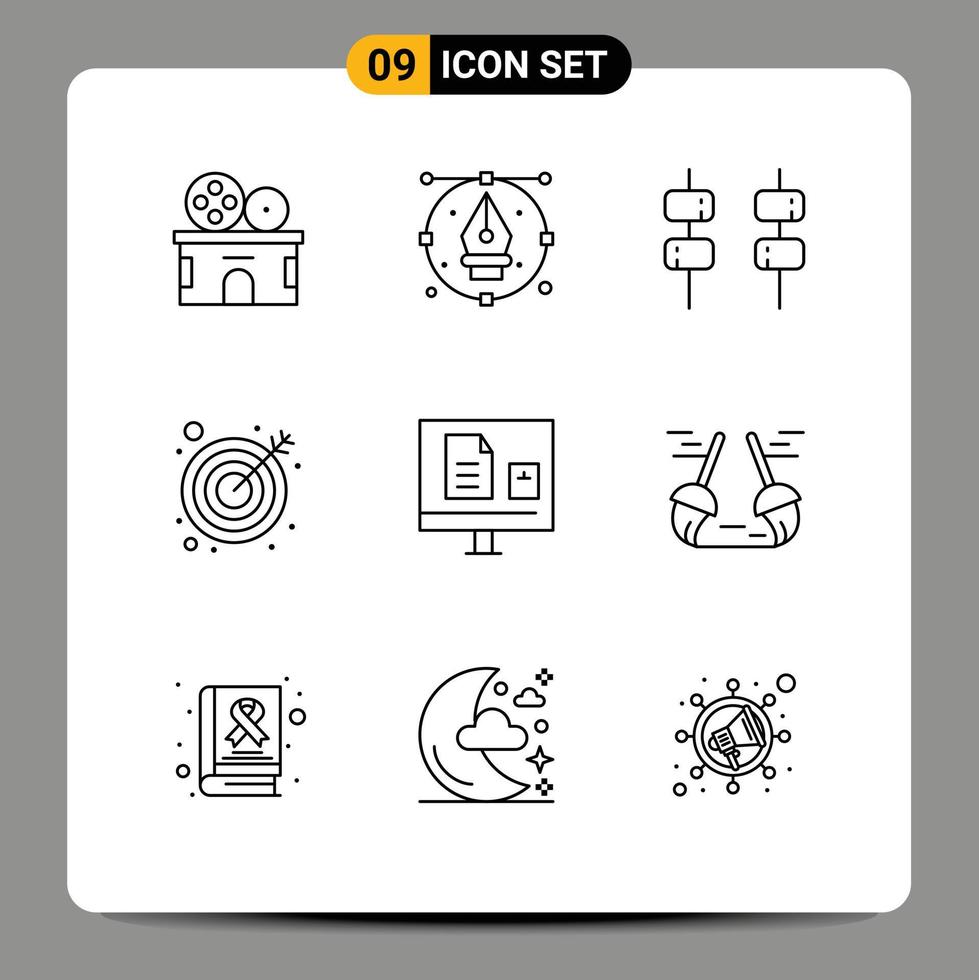 Pack of 9 creative Outlines of learn e pencil target arrow Editable Vector Design Elements