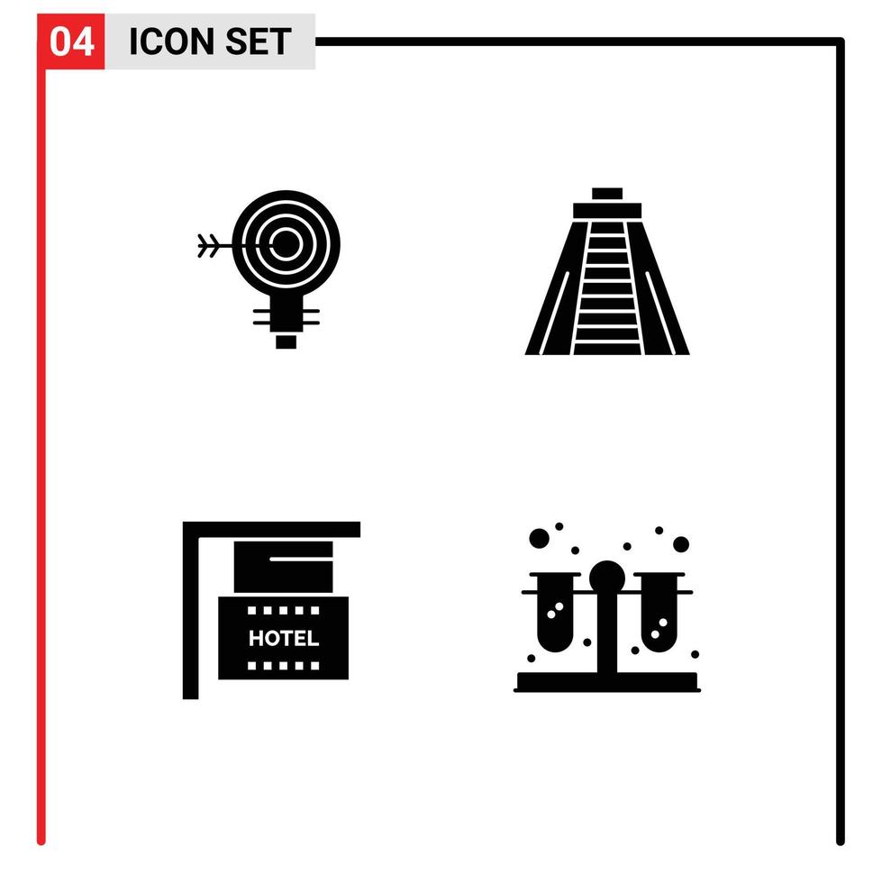 Modern Set of 4 Solid Glyphs Pictograph of target board solution chichen itza holiday Editable Vector Design Elements