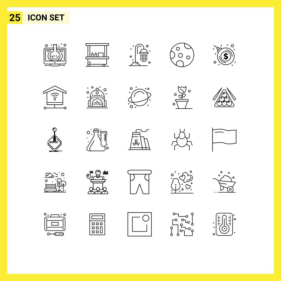 25 User Interface Line Pack of modern Signs and Symbols of dollar bomb explosion stand weather moon Editable Vector Design Elements
