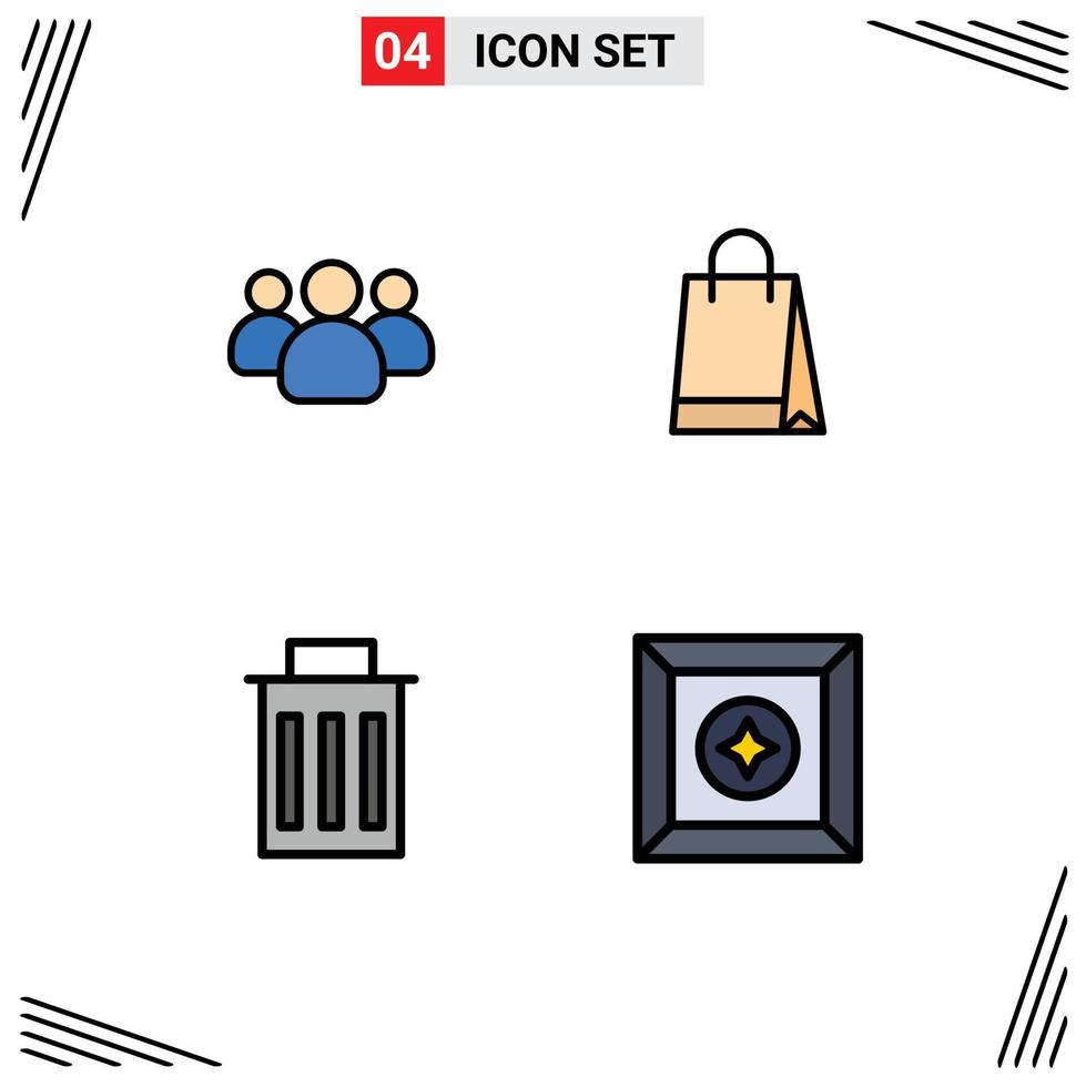 Modern Set of 4 Filledline Flat Colors Pictograph of friends interface team shopping user Editable Vector Design Elements