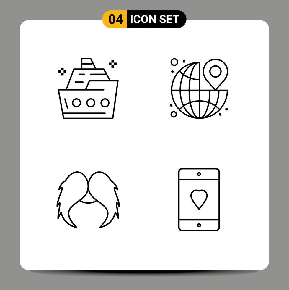 Set of 4 Modern UI Icons Symbols Signs for cruise travel ship destination hipster Editable Vector Design Elements