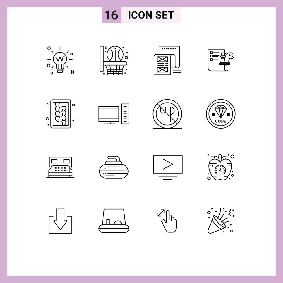 Pictogram Set of 16 Simple Outlines of chopping strategy document business attachment Editable Vector Design Elements