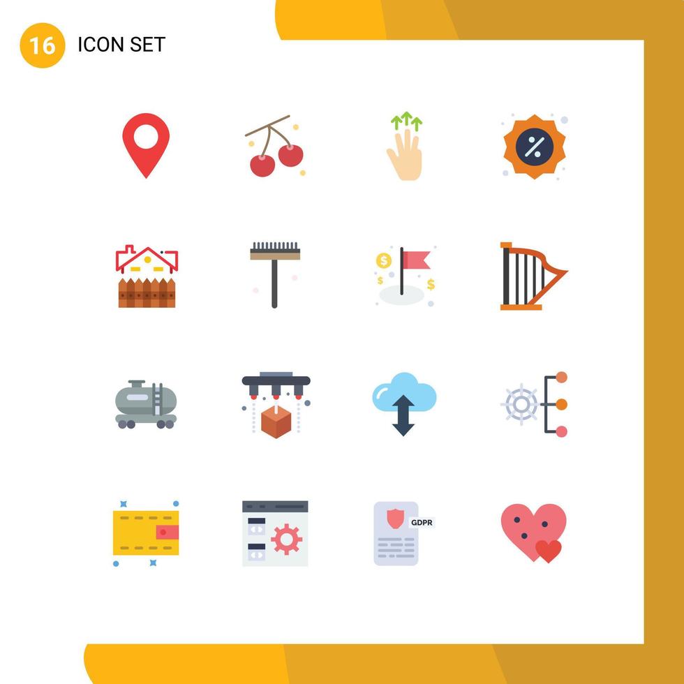 Pictogram Set of 16 Simple Flat Colors of shop commerce easter badge three finger Editable Pack of Creative Vector Design Elements