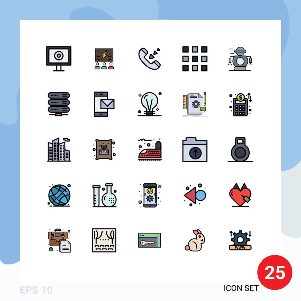 Set of 25 Vector Filled line Flat Colors on Grid for technology thumbnails think grid incoming Editable Vector Design Elements