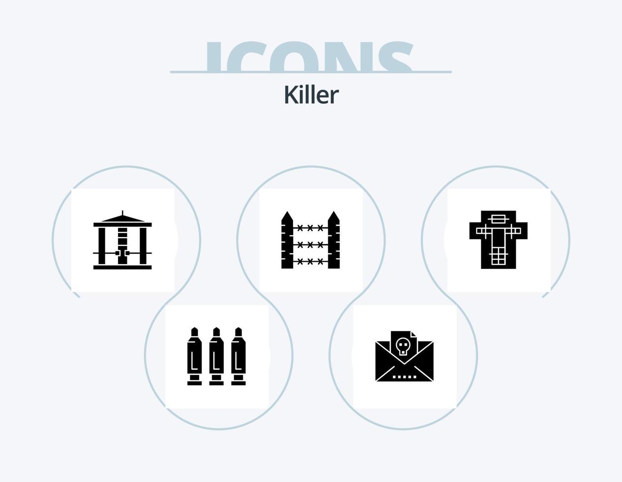 asesino glifo icono paquete 5 5 icono diseño. cama. señalización. decapitar. seguridad. mordaz vector