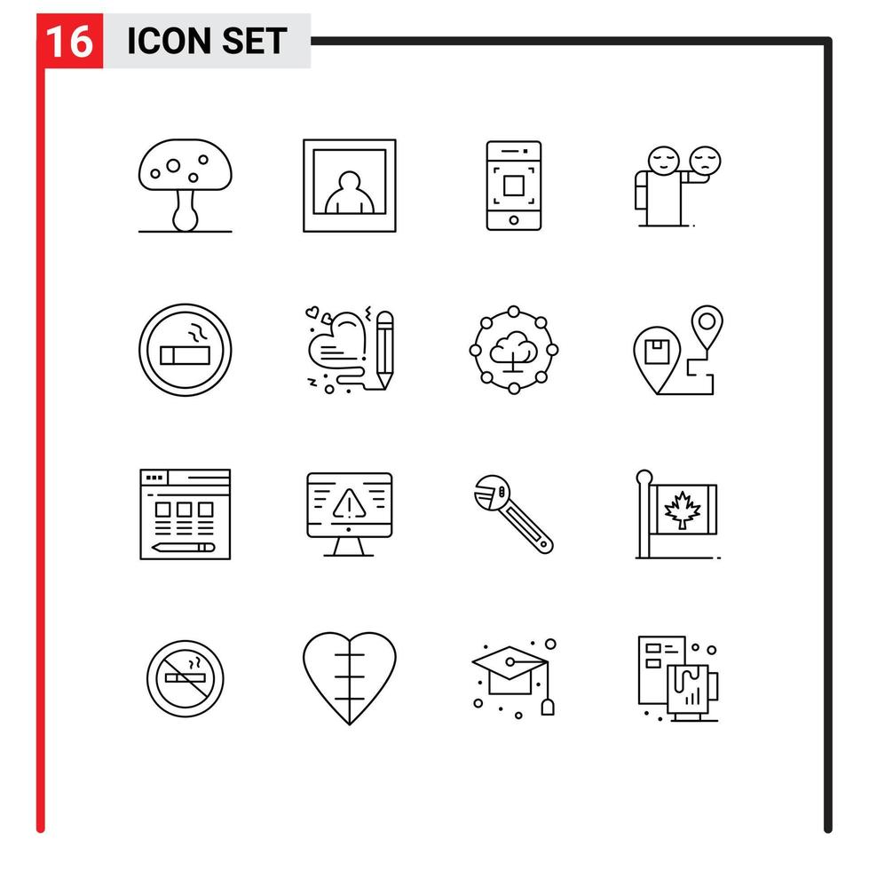 16 Universal Outline Signs Symbols of science cigarette smartphone biology emoji Editable Vector Design Elements
