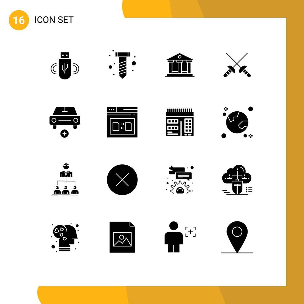 Set of 16 Modern UI Icons Symbols Signs for vehicles more building car sport Editable Vector Design Elements