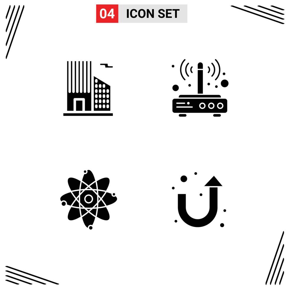 Solid Glyph Pack of 4 Universal Symbols of building education modem connection arrow Editable Vector Design Elements