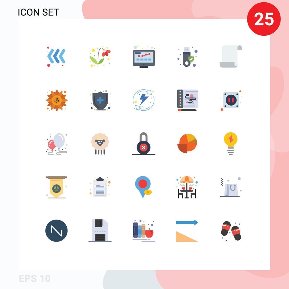 Flat Color Pack of 25 Universal Symbols of script document monitor usb signature Editable Vector Design Elements