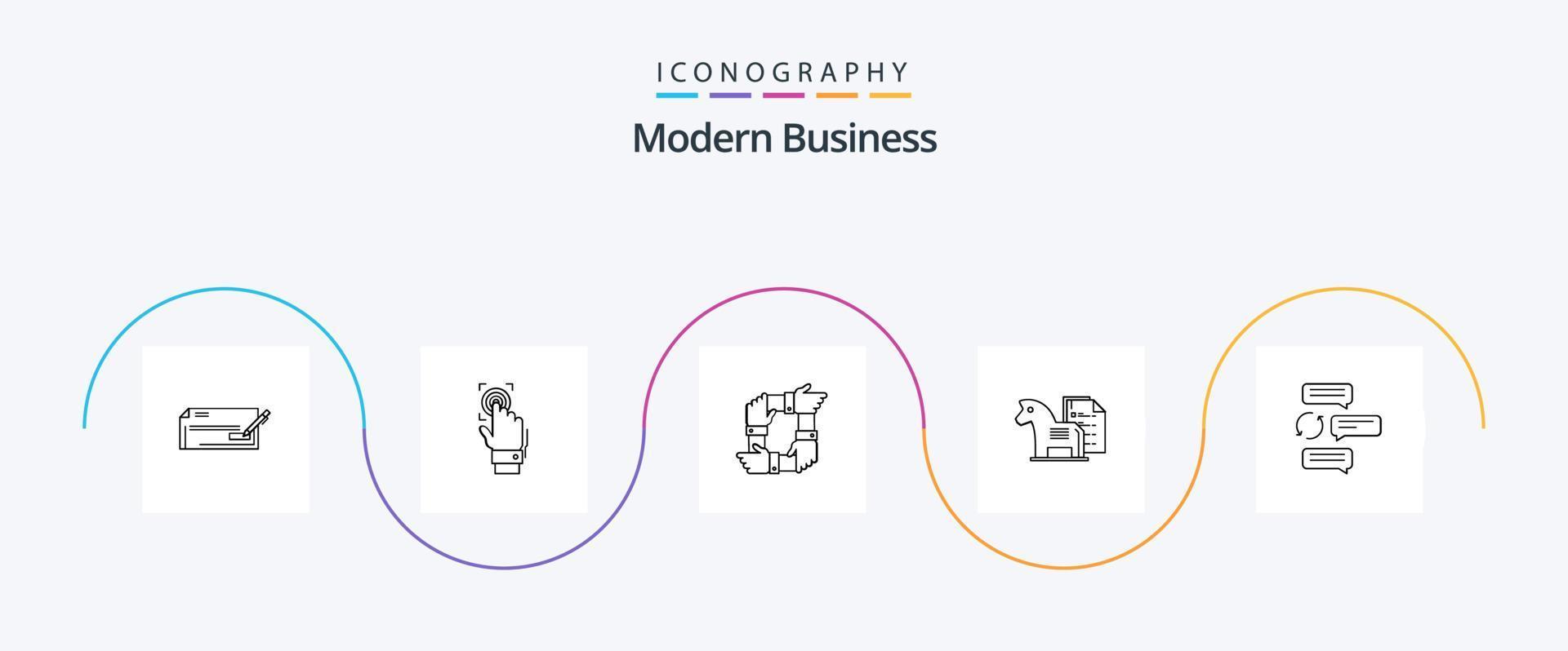 moderno negocio línea 5 5 icono paquete incluso equipo. manos. reconocimiento. colaboración. trabajo en equipo vector