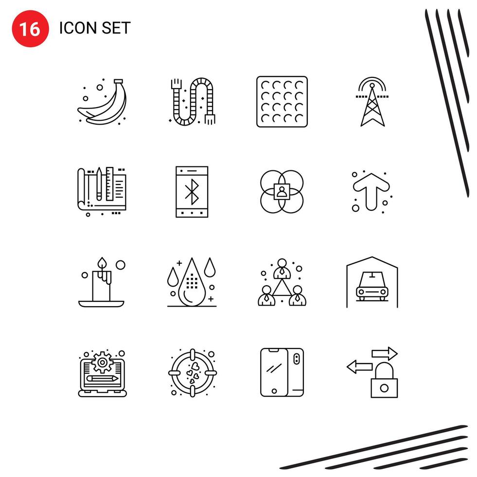 Pictogram Set of 16 Simple Outlines of education architect wafer computing power Editable Vector Design Elements