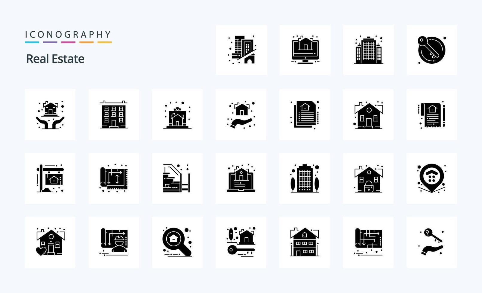 paquete de iconos de 25 glifos sólidos de bienes raíces vector