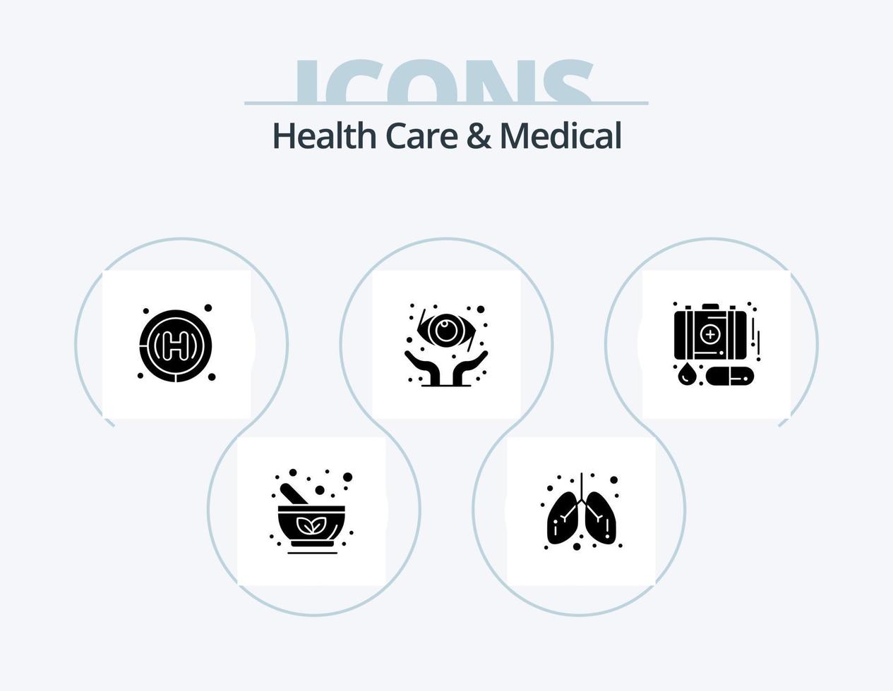 Health Care And Medical Glyph Icon Pack 5 Icon Design. first aid. case. medical. ophthalmology. protect vector