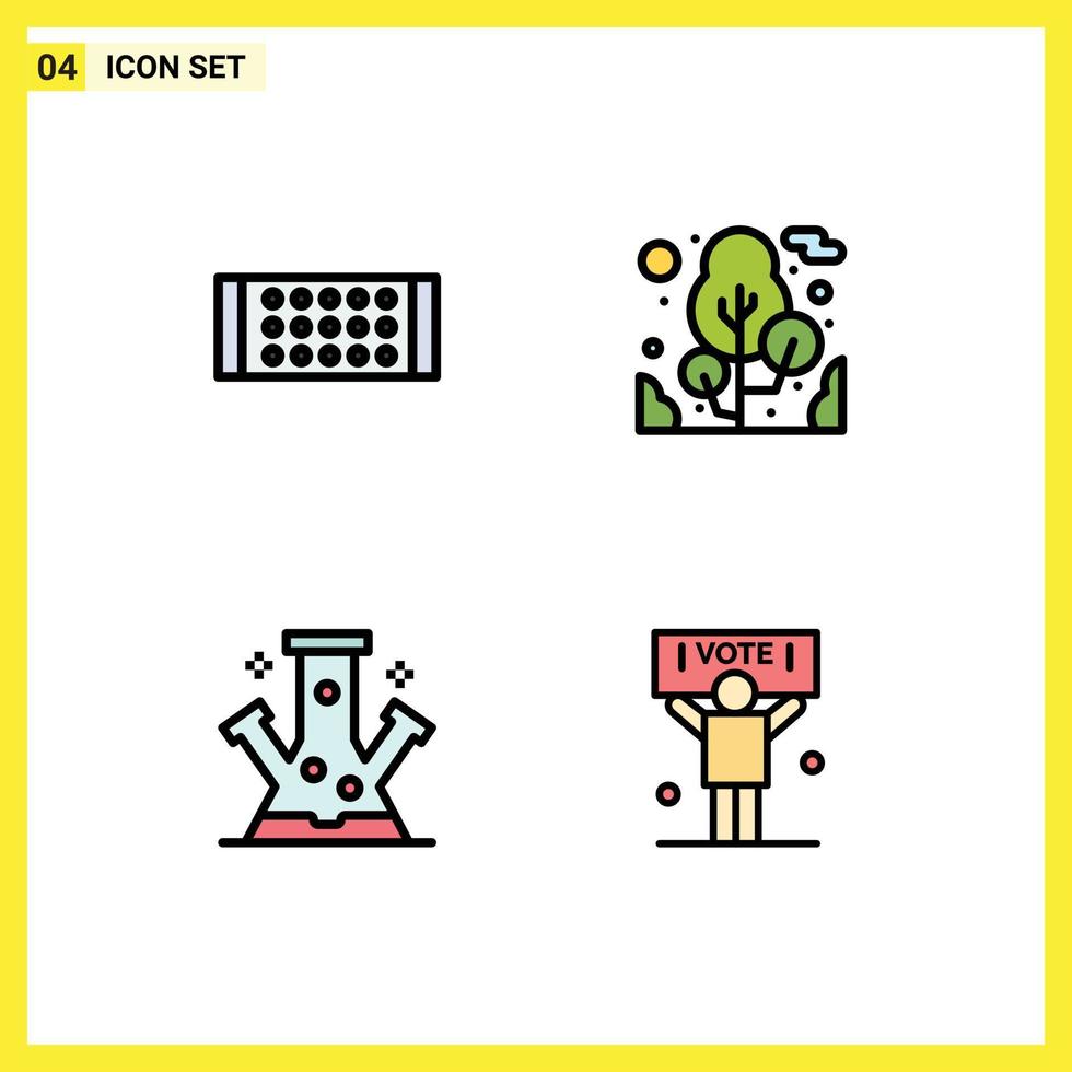 Pictogram Set of 4 Simple Filledline Flat Colors of lamp science plant chemistry campaign Editable Vector Design Elements