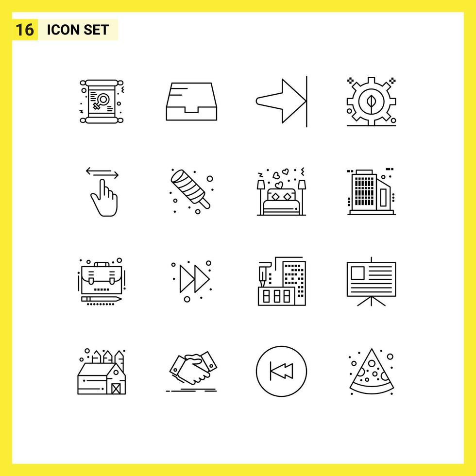 User Interface Pack of 16 Basic Outlines of left gestures arrow finger energy Editable Vector Design Elements