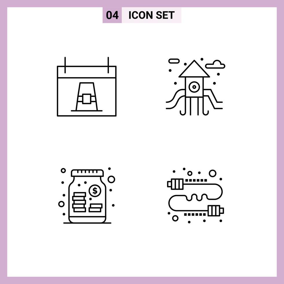 Mobile Interface Line Set of 4 Pictograms of calendar money holiday life money Editable Vector Design Elements