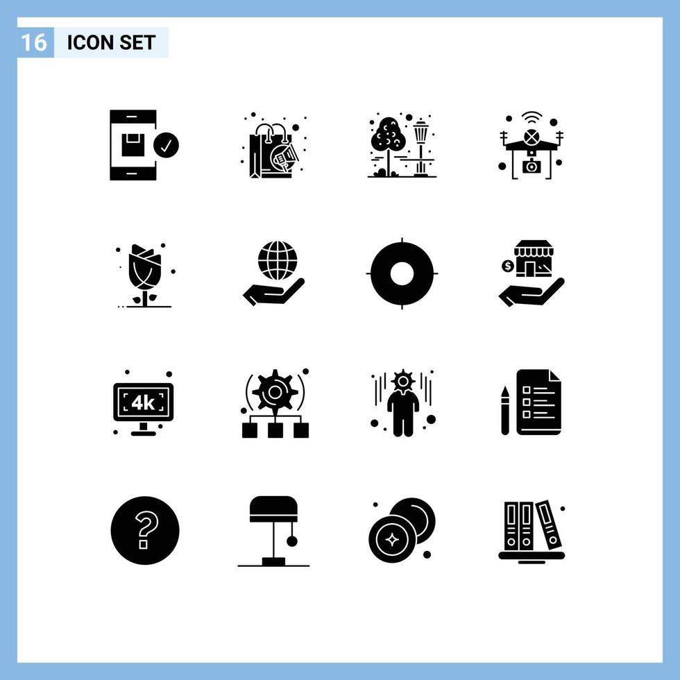 Modern Set of 16 Solid Glyphs Pictograph of wifi iot shopping internet park Editable Vector Design Elements