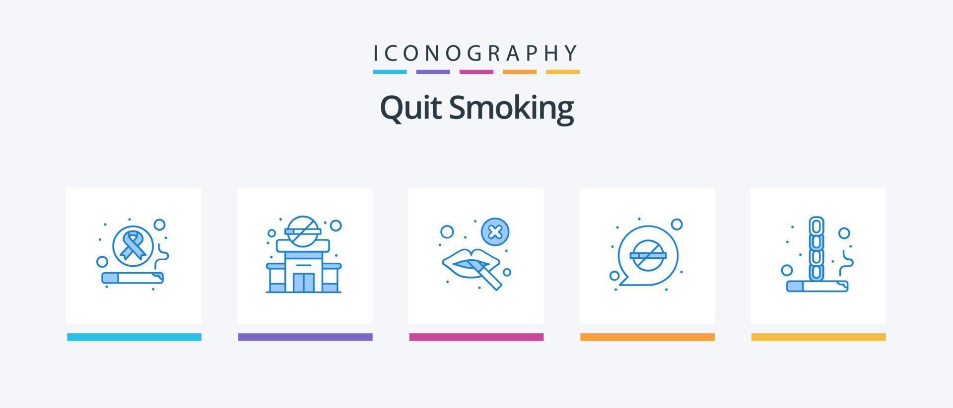 Quit Smoking Blue 5 Icon Pack Including quit. healthy. cigarette. banned. lips. Creative Icons Design vector