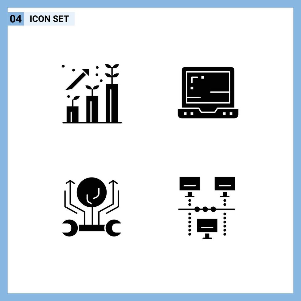 Group of 4 Modern Solid Glyphs Set for business growth profit computer hacking Editable Vector Design Elements