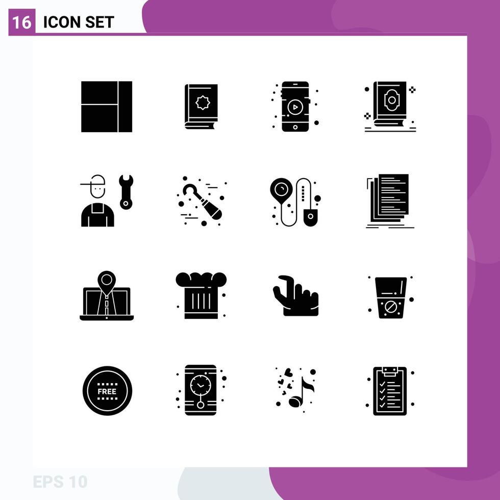 Set of 16 Modern UI Icons Symbols Signs for mechanic avatar movie islam holy Editable Vector Design Elements