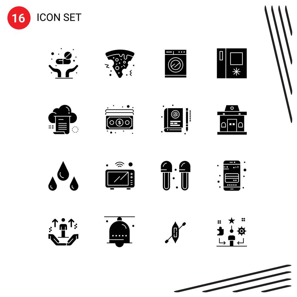 Set of 16 Vector Solid Glyphs on Grid for computing document machine share side by side Editable Vector Design Elements