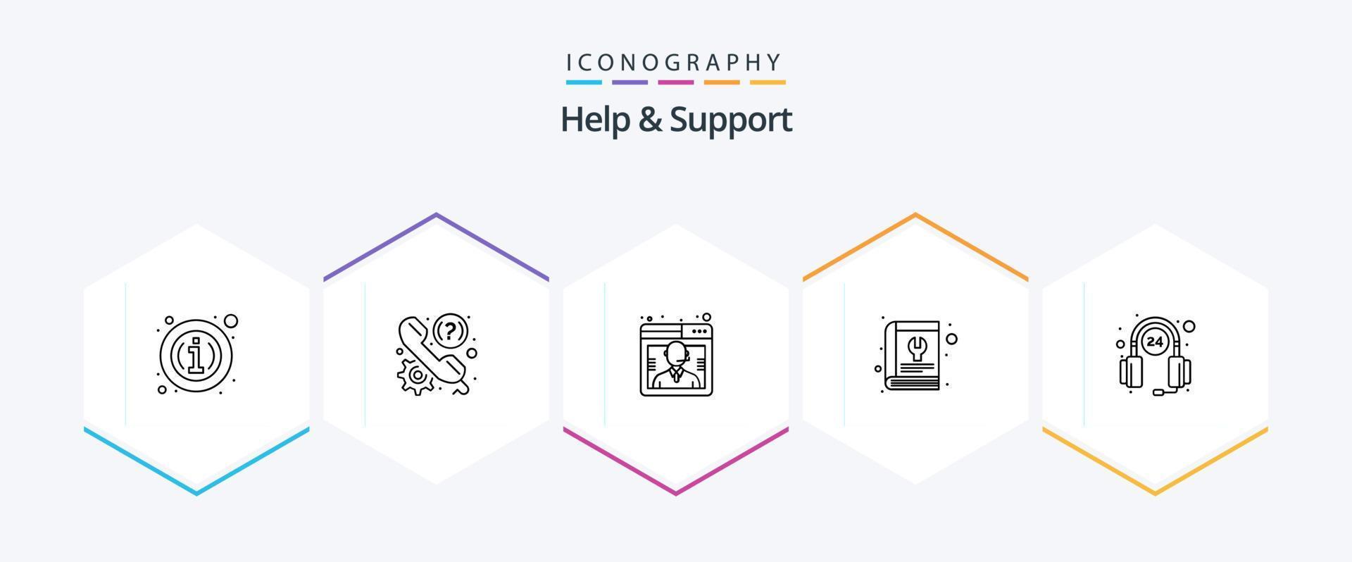 Help And Support 25 Line icon pack including tool. repair. support. manual. support vector