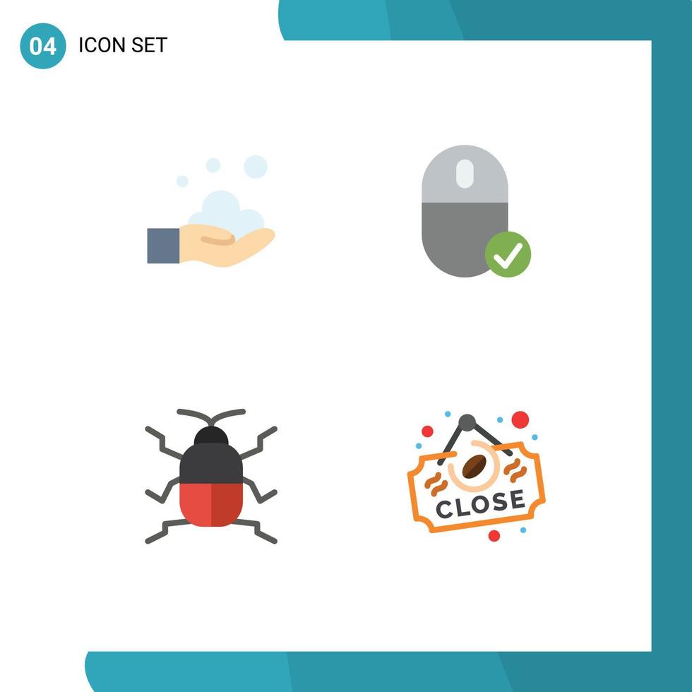 Editable Vector Line Pack of 4 Simple Flat Icons of cleaning biology wash devices insect Editable Vector Design Elements