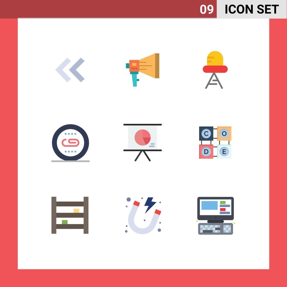 9 Flat Color concept for Websites Mobile and Apps search media speaker linking light Editable Vector Design Elements