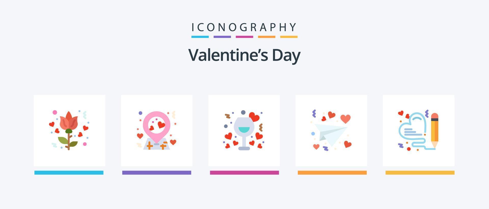 Valentines Day Flat 5 Icon Pack Including wedding. love. night. heart. love. Creative Icons Design vector