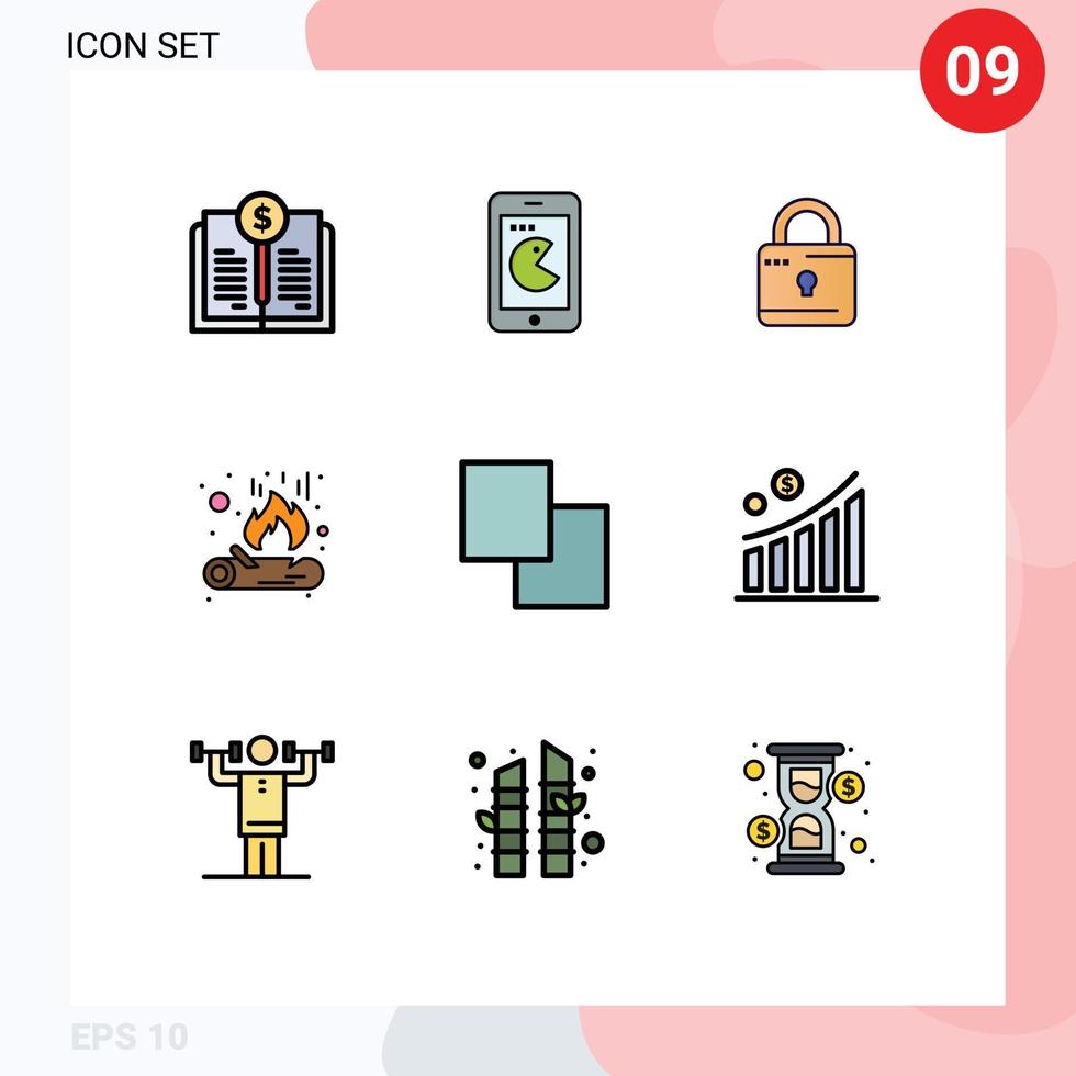 Pack of 9 creative Filledline Flat Colors of swap copy louck flame bonfire Editable Vector Design Elements