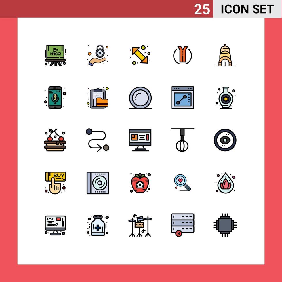 25 Universal Filled line Flat Color Signs Symbols of building location go two way road Editable Vector Design Elements