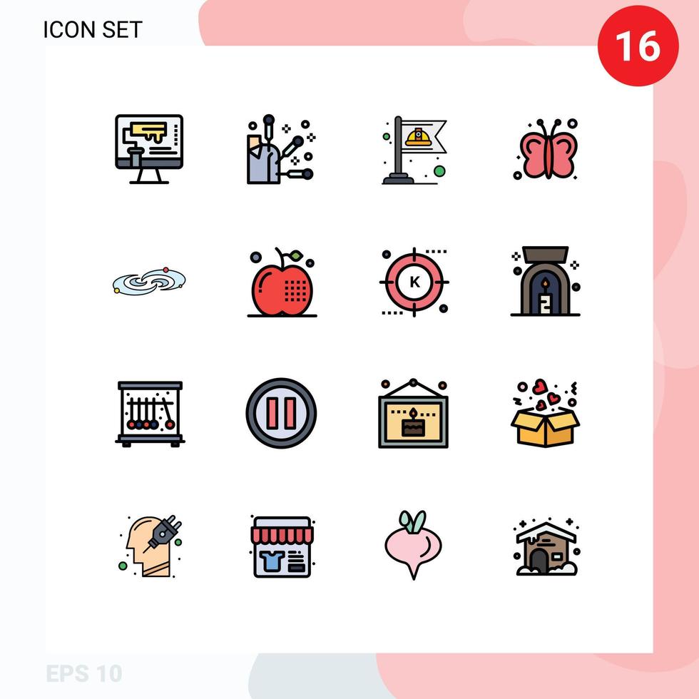Modern Set of 16 Flat Color Filled Lines and symbols such as astronomy farming communist insects butterfly Editable Creative Vector Design Elements