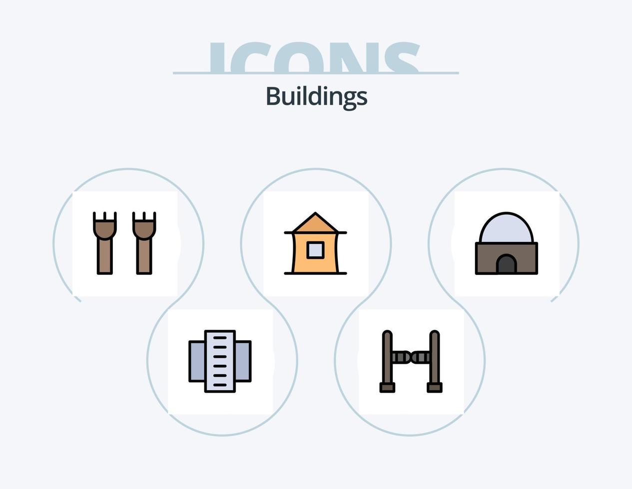 Buildings Line Filled Icon Pack 5 Icon Design. . . hut. medieval. castle tower vector