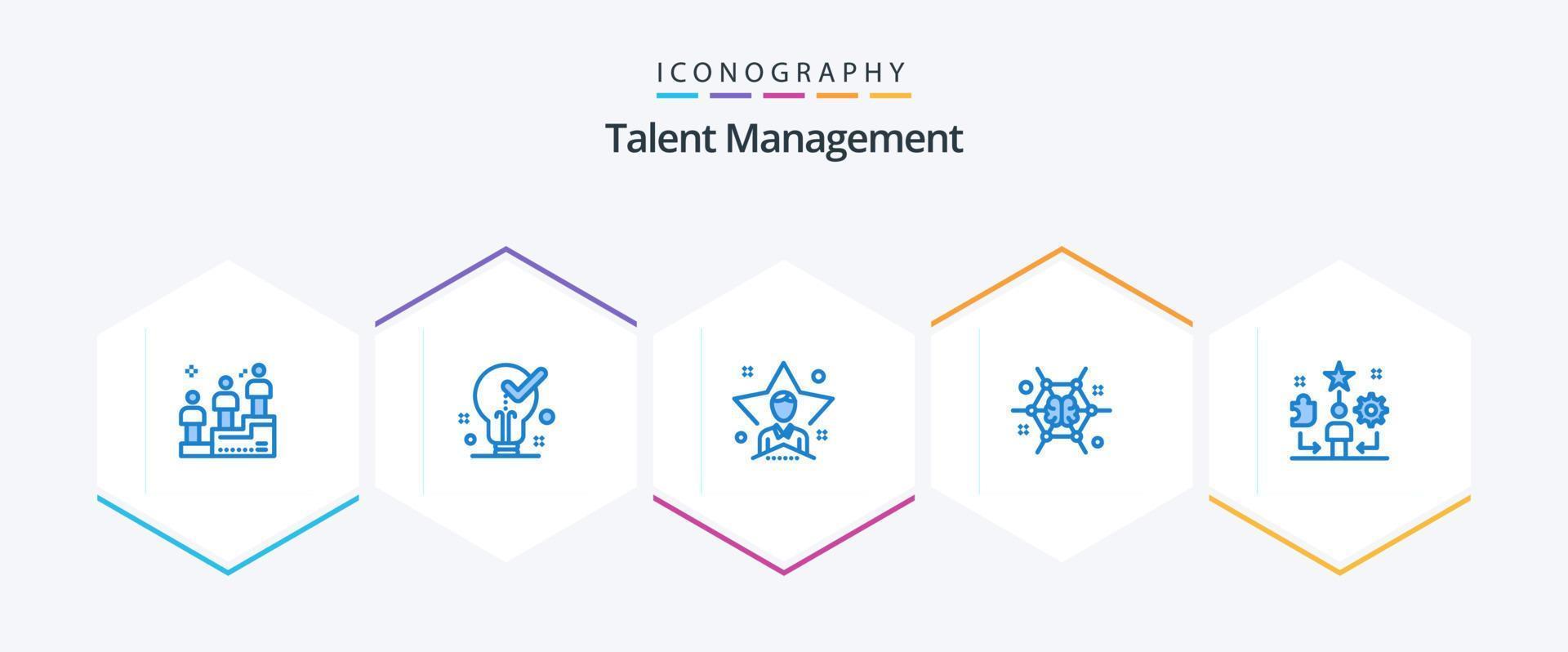 Talent Management 25 Blue icon pack including brainstorming. connect. tick. mind. student vector