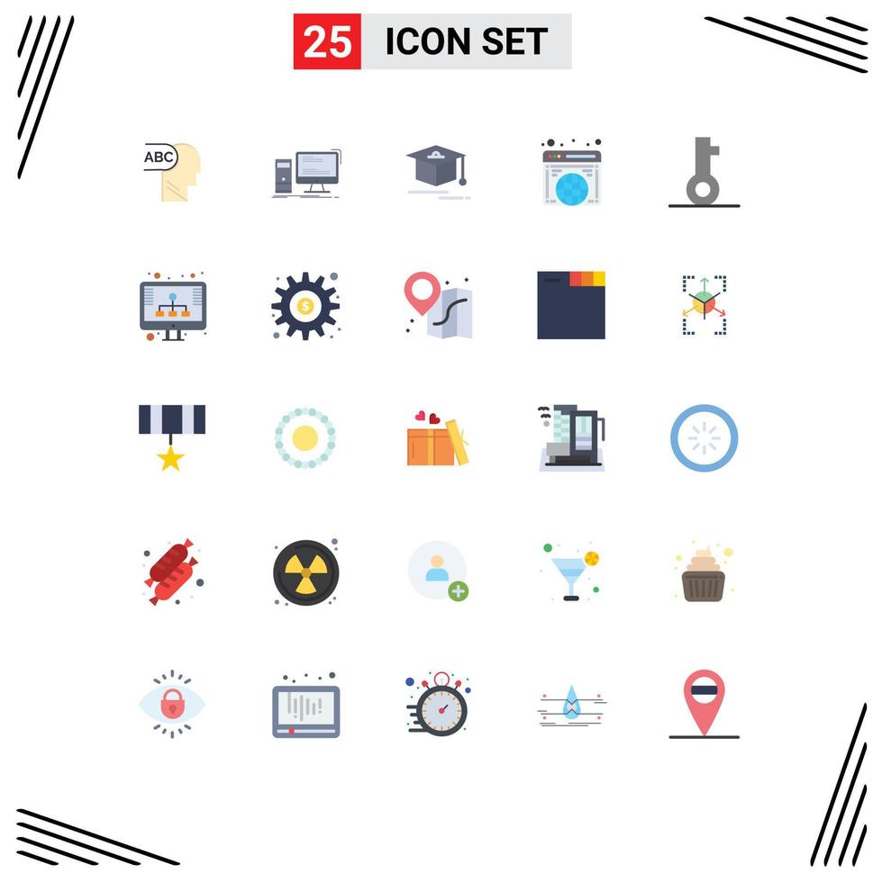 Pictogram Set of 25 Simple Flat Colors of diagram password graduation lock website Editable Vector Design Elements