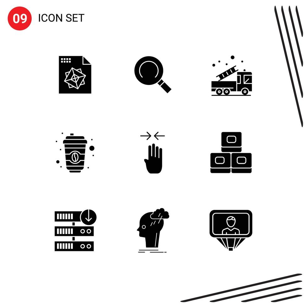 User Interface Pack of 9 Basic Solid Glyphs of pinch four finger fire arrow cup Editable Vector Design Elements