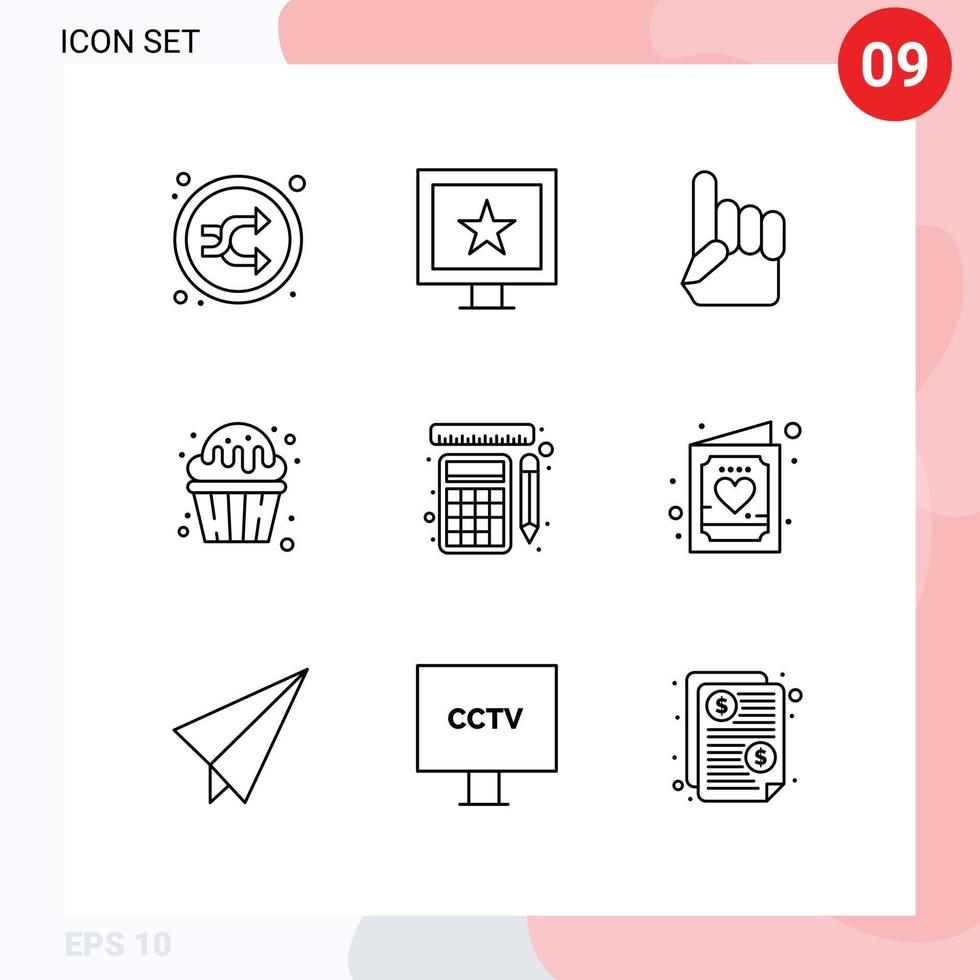 Pictogram Set of 9 Simple Outlines of measurement muffin foam hand food cupcake Editable Vector Design Elements