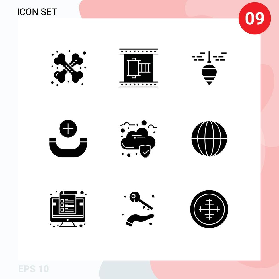 Universal Icon Symbols Group of 9 Modern Solid Glyphs of data phone movie strip new tool Editable Vector Design Elements