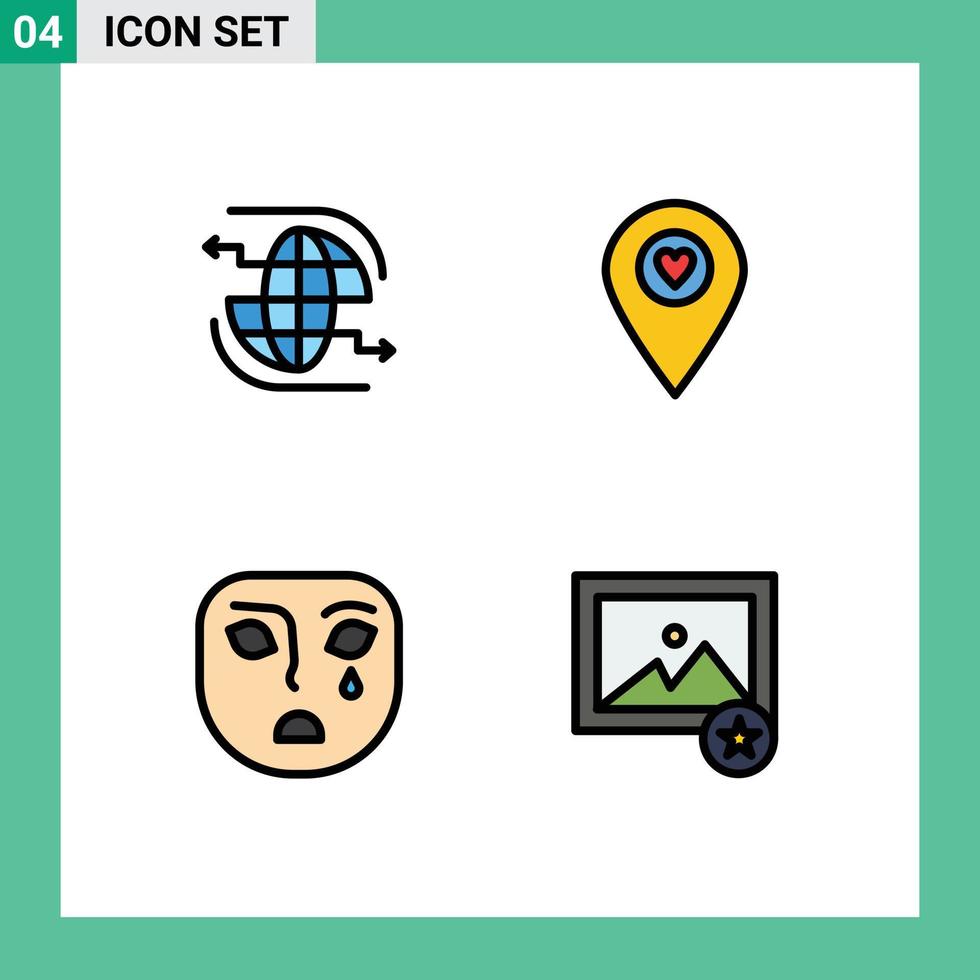 pictograma conjunto de 4 4 sencillo línea de relleno plano colores de conectar emoción comunicación ubicación máscara editable vector diseño elementos
