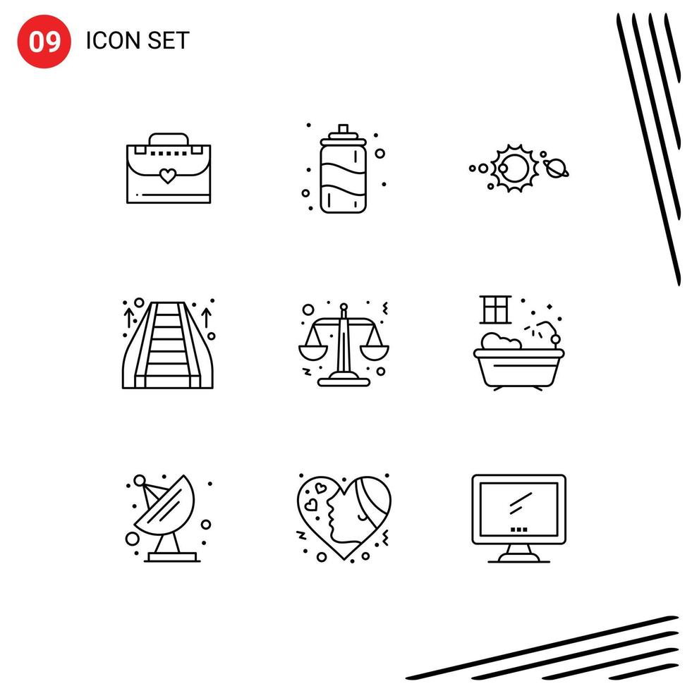 Set of 9 Vector Outlines on Grid for scales justice universe mall mall Editable Vector Design Elements