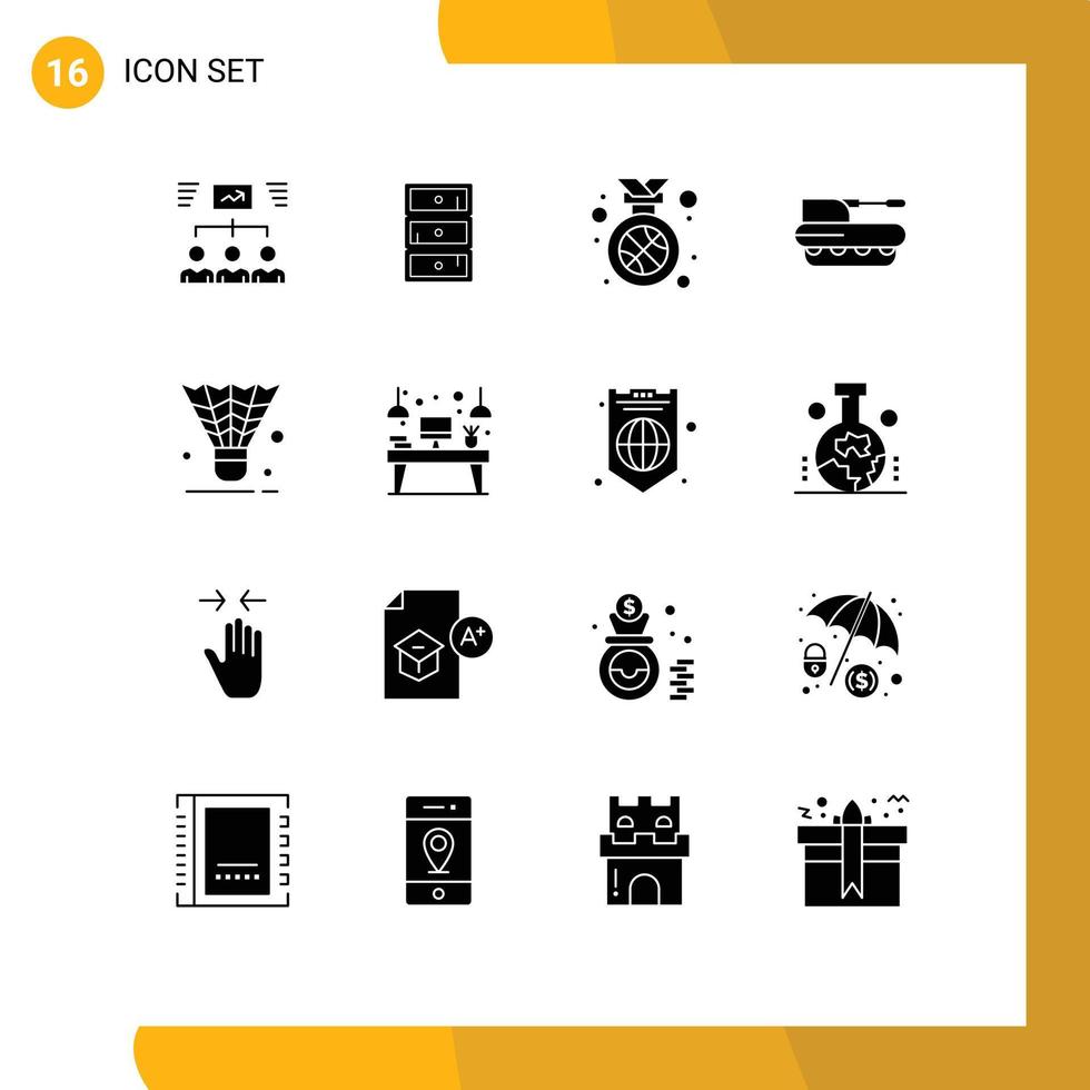 16 Solid Glyph concept for Websites Mobile and Apps tank military cupboard howitzer position Editable Vector Design Elements