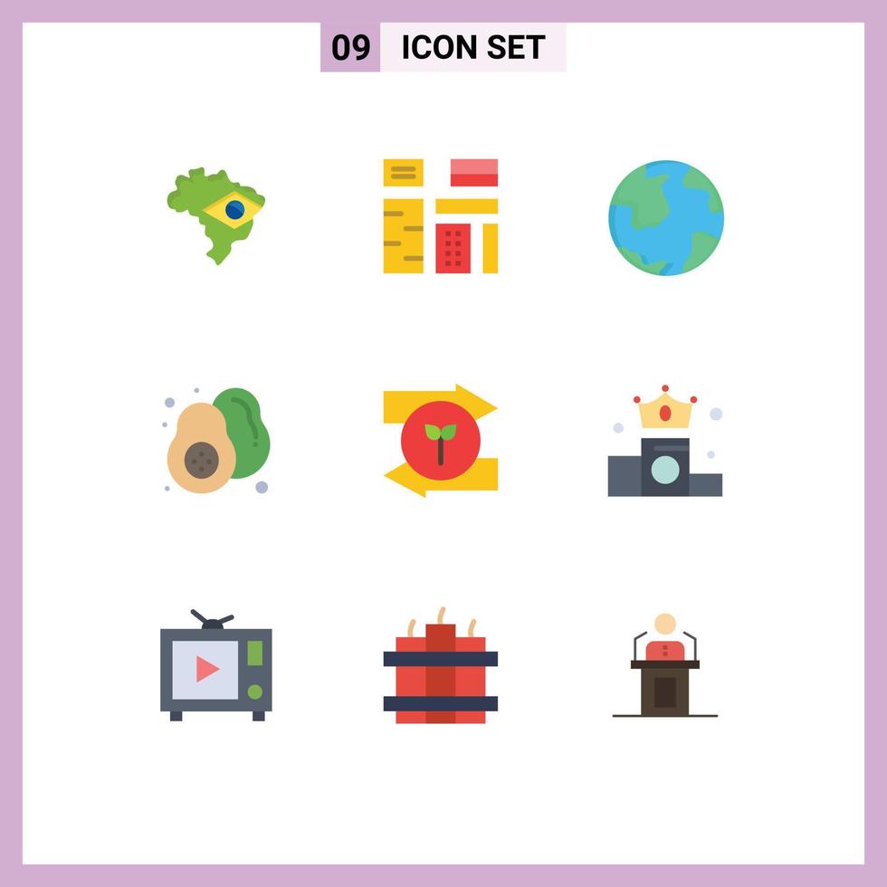 Pack of 9 Modern Flat Colors Signs and Symbols for Web Print Media such as arrow pear earth fruit discovery Editable Vector Design Elements