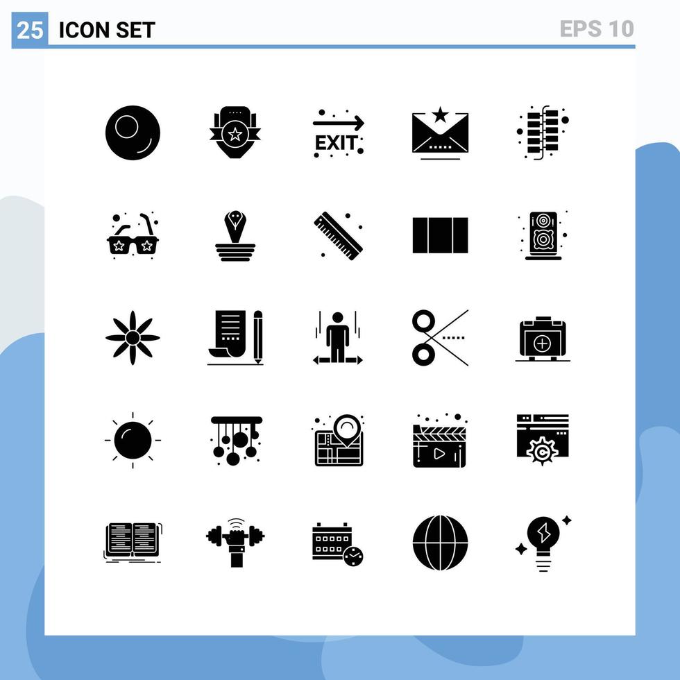 Pack of 25 creative Solid Glyphs of firework china fire exit star favorite Editable Vector Design Elements