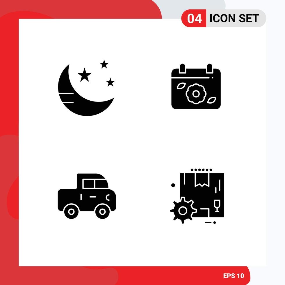 Modern Set of 4 Solid Glyphs Pictograph of mode jeep star date box Editable Vector Design Elements