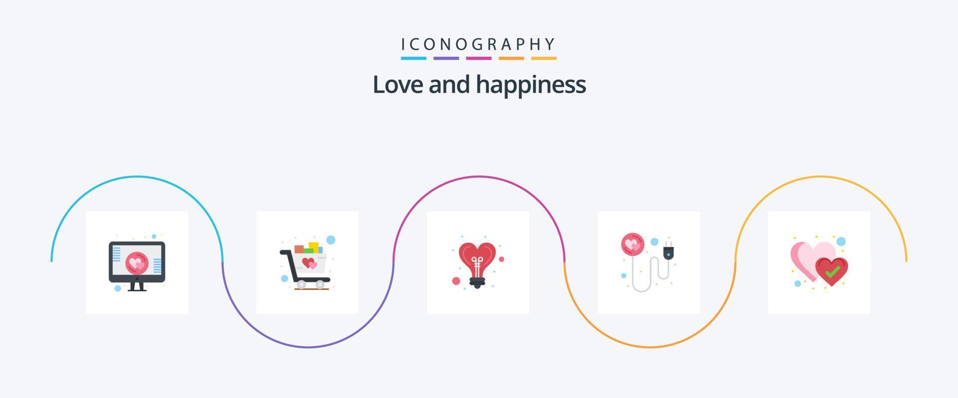 Love Flat 5 Icon Pack Including heart. romance. bulb. recharge. heart vector