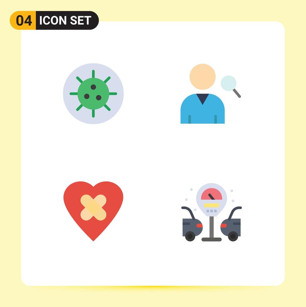 Group of 4 Modern Flat Icons Set for bacteria city employee heal gas station Editable Vector Design Elements