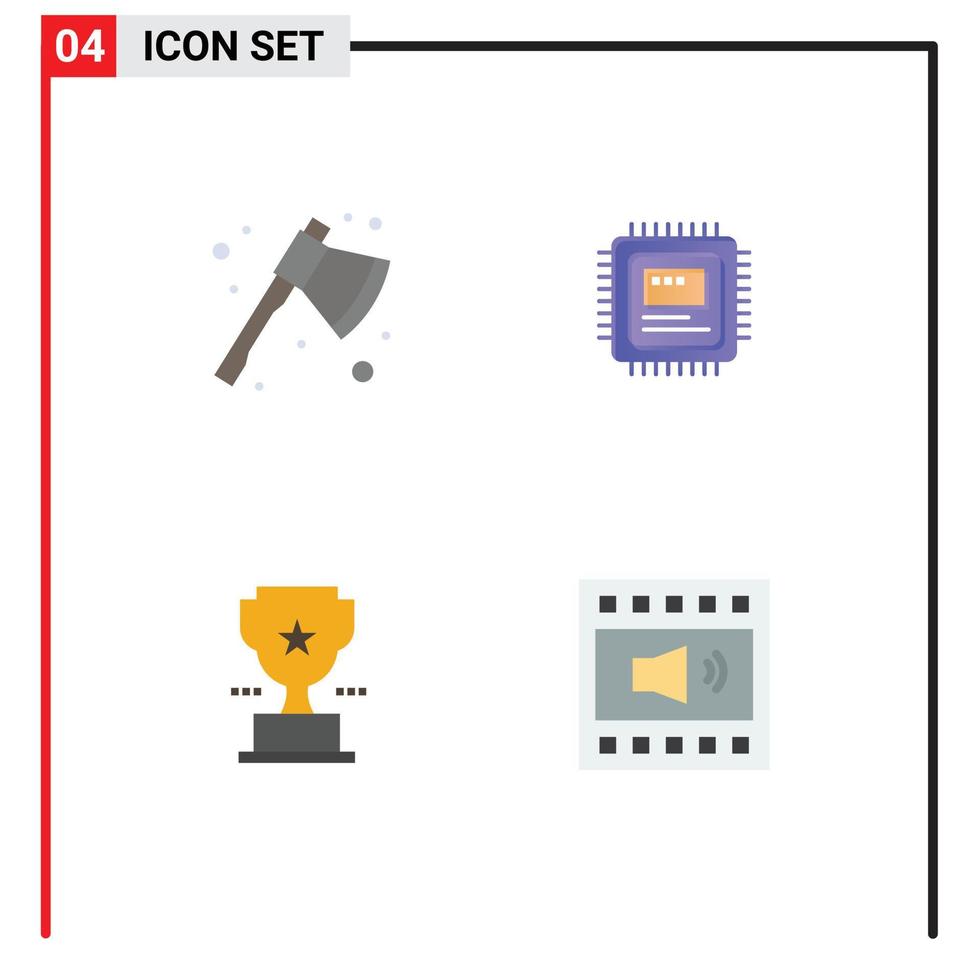 4 Universal Flat Icon Signs Symbols of ax trophy cleaver computer achievement Editable Vector Design Elements