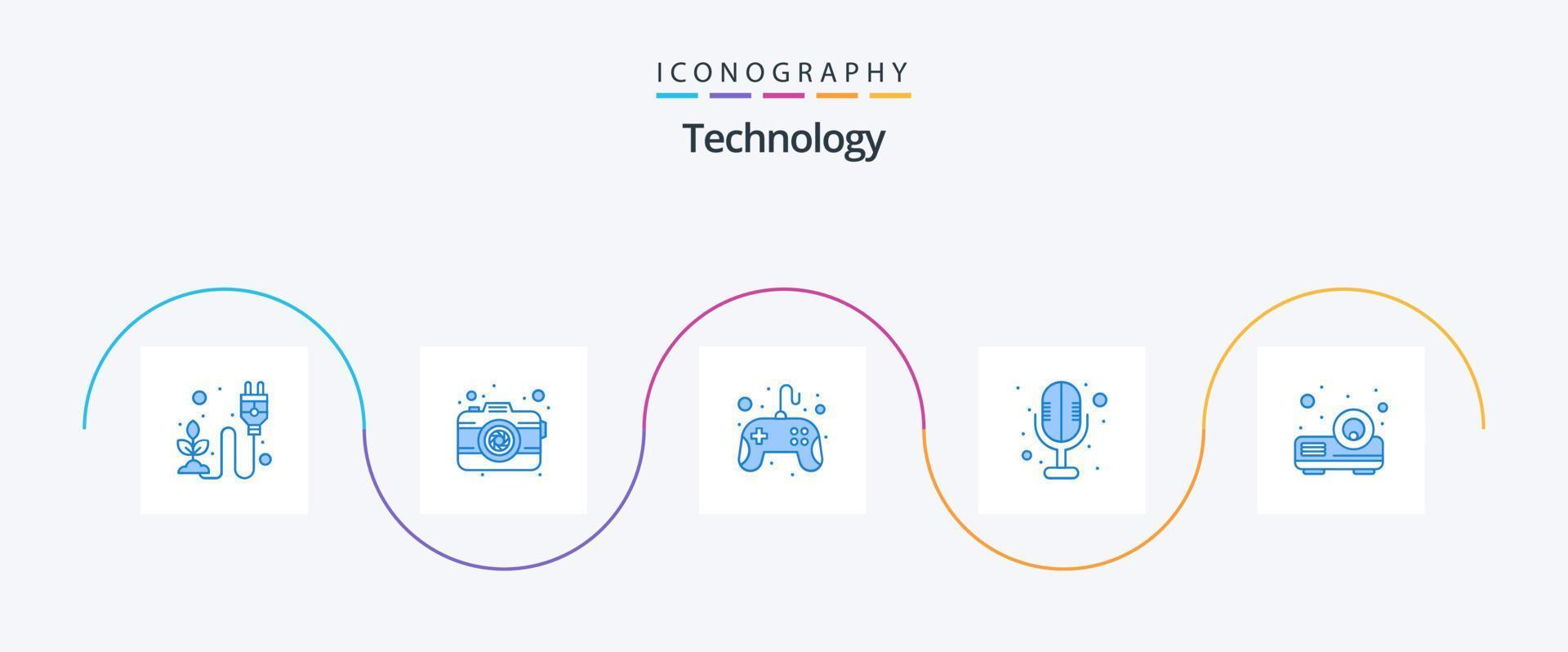 Technology Blue 5 Icon Pack Including presentation. sound recorder. lens. microphone. pad vector
