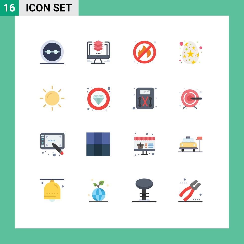 16 User Interface Flat Color Pack of modern Signs and Symbols of day spring computer egg place Editable Pack of Creative Vector Design Elements
